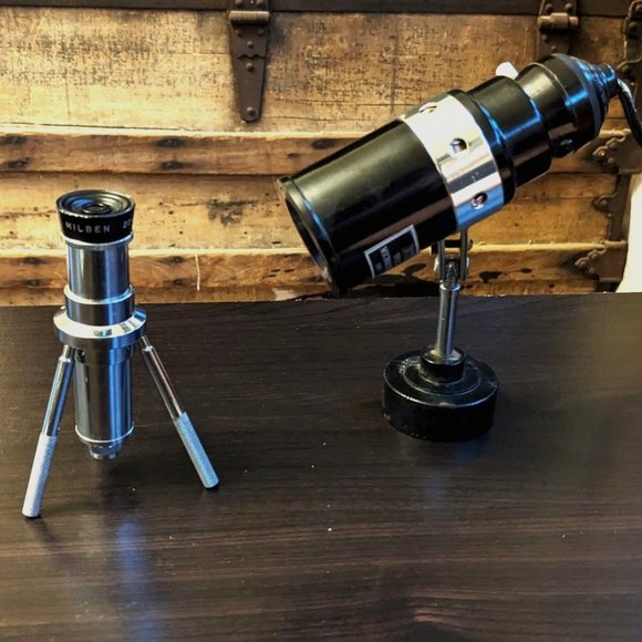 Rare Vintage (mid 19th Century) Field Microscope & Blue Light Lamp by Milben